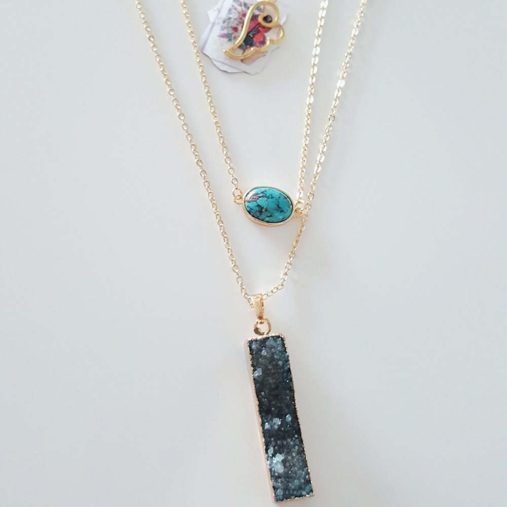 💚Natural Agate layered  Necklace 💜